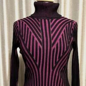 DKNY Printed Ribbed Turtle Neck Sweater